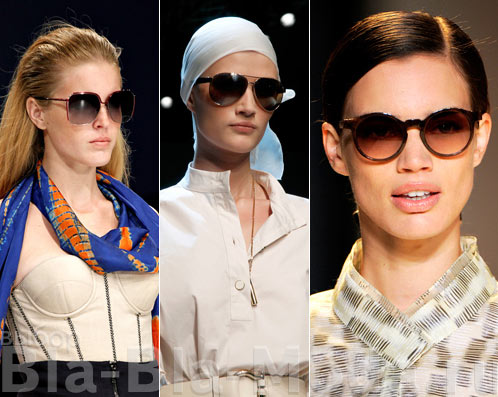 На фото модные солнцезащитные очки: Matthew Williamson, Salvatore Ferragamo, Carolina Herrera